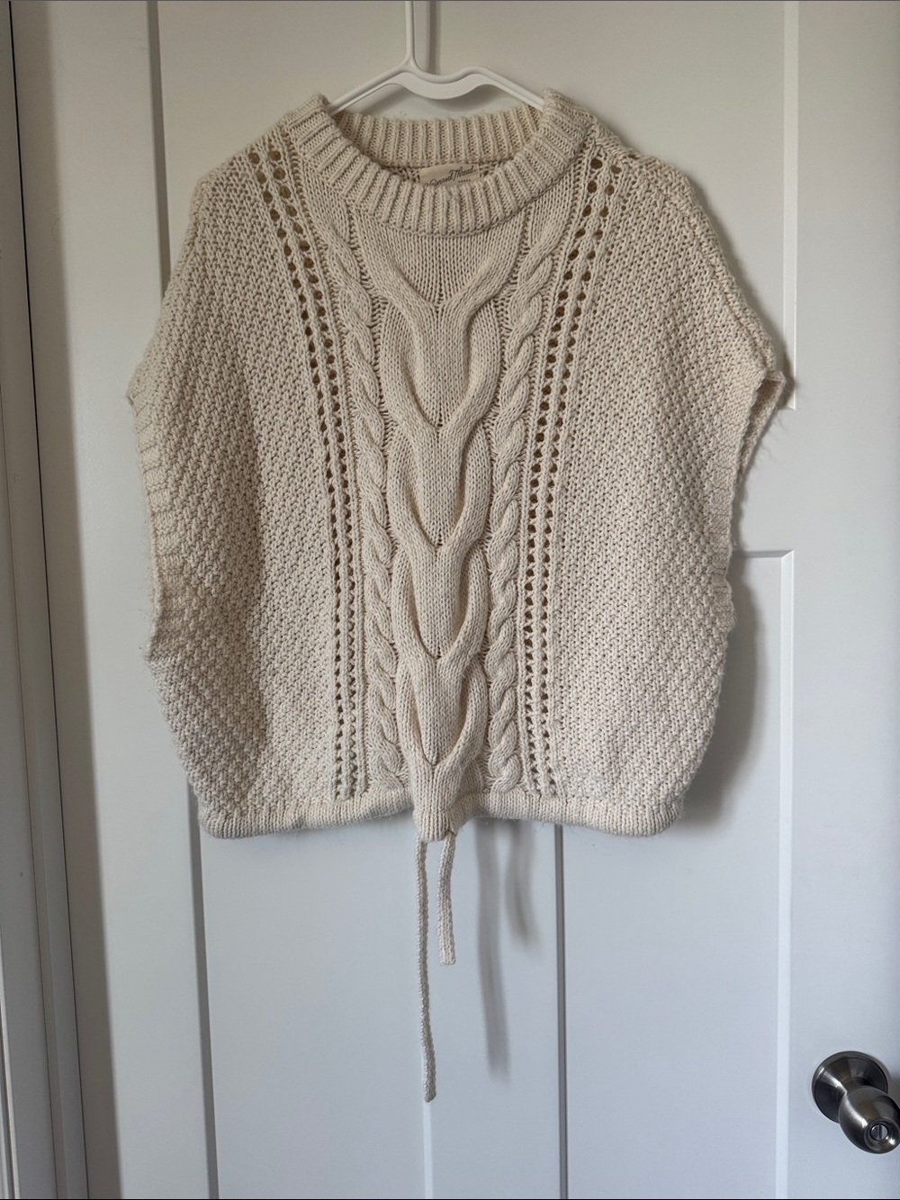 Universal Thread Cream Cable-Front Short Sleeve Sweater